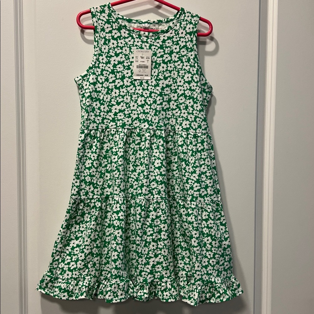 Crewcuts Green and White Floral Kids Dress, 
100% Cotton